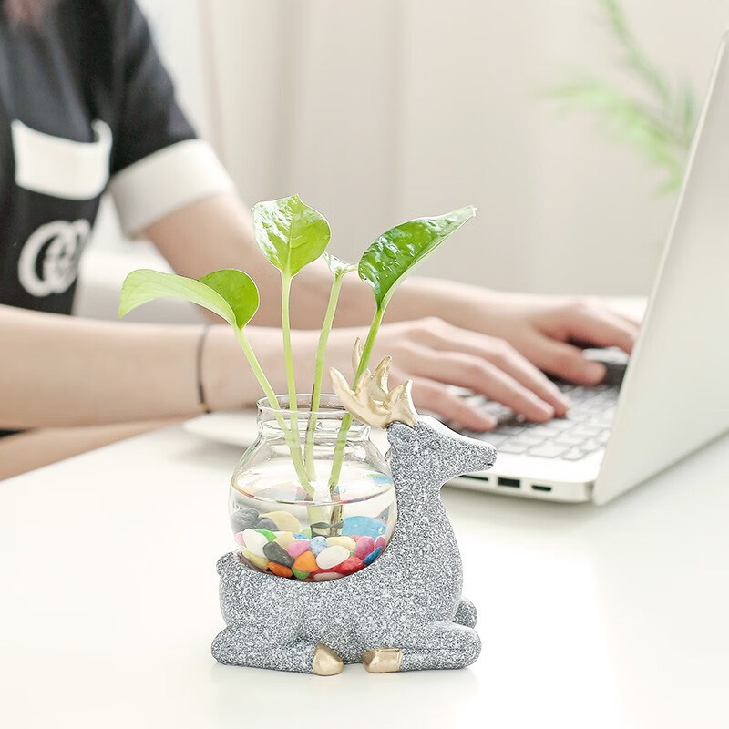 Yuxuan creative glass ornaments animal small flower pot tea table pothos flower vase hydroponic container stand spotted deer (blue) flower pot