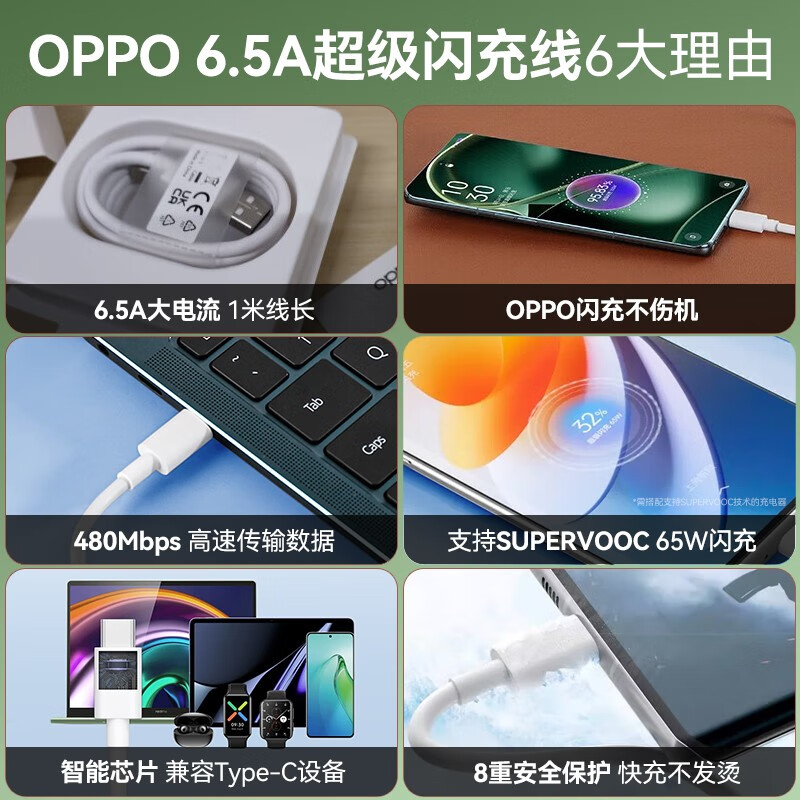 OPPO original 8A data cable 80W flash charging type-c mobile phone charging cable Reno12/11/10/9/8Pro+ Find x8x6x5Pro N3 k11x OnePlus Realme Universal 80W OPPO original 1 meter flash charging cable supports 80W/67W/65W/33W/30W flash charging