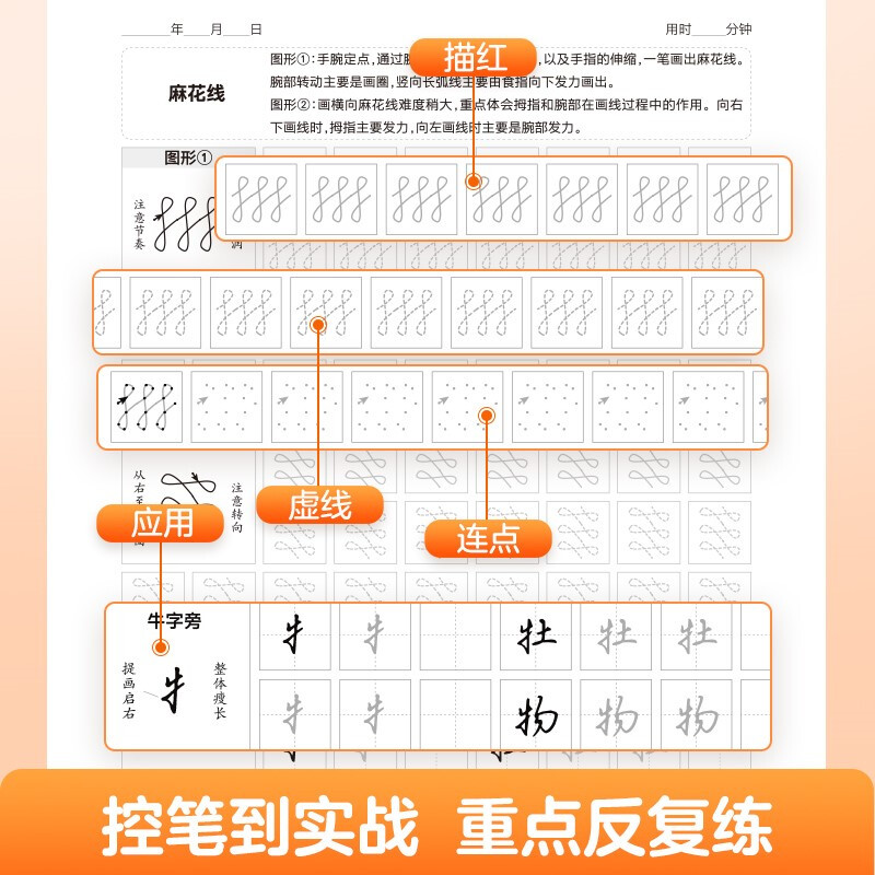 Huaxia Wanjuan pen control training copybook student hard pen calligraphy dot matrix control pen tracing red fountain pen copybook adult primary special practice regular script copybook Wu Yusheng line strokes radical copying practice calligraphy 3 books