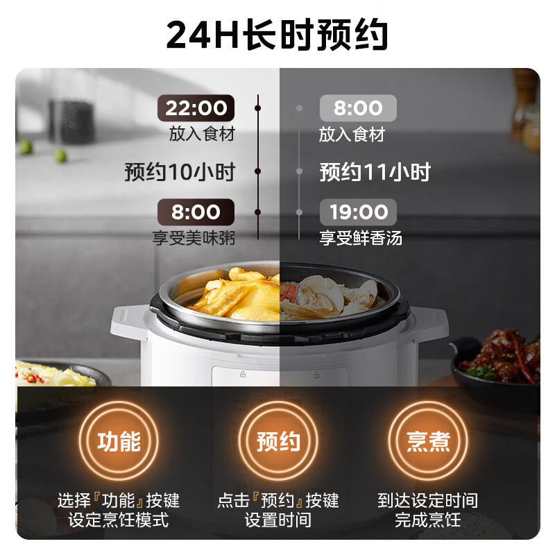 Midea brand official 0-coating electric pressure cooker high-pressure 5L dual-gallon household fully-automatic intelligent appointment opening lid stew soup MY-E5622 rice cooker for 4-6 people