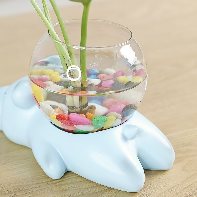 Yuxuan creative glass ornaments animal small flower pot tea table pothos flower vase hydroponic container stand spotted deer (blue) flower pot