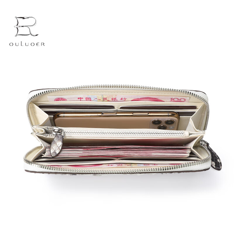Oral Python Leather Clutch Women's Multi-Slot Long Wallet Valentine's Day Genuine Leather Zipper Fashion High-end Handbag