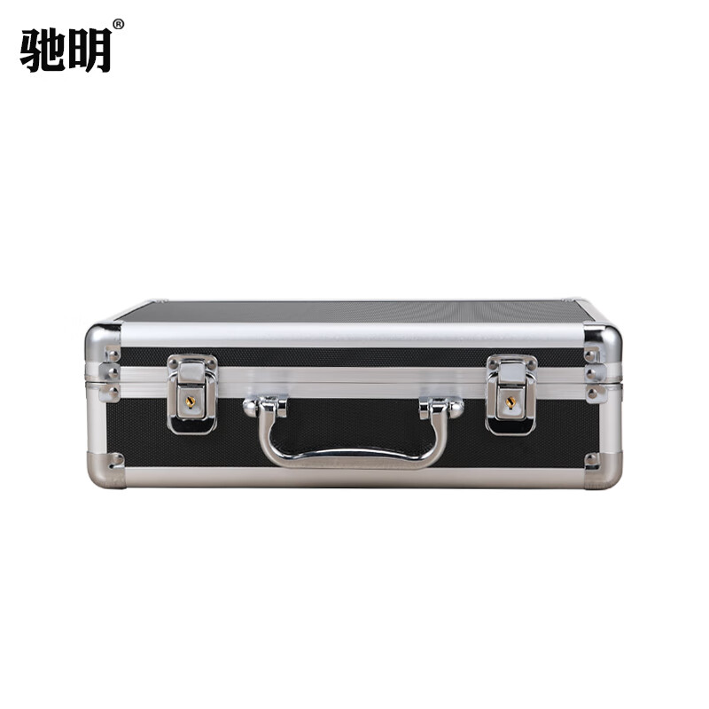Chiming mini small household document storage box multi-functional hardware tool box aluminum alloy suitcase instrument equipment box prop box 33x24x10cm black key lock empty box