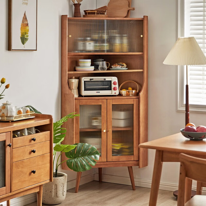 JIAYI solid wood corner cabinet sideboard corner cabinet living room dining room triangle cabinet corner cabinet cabinet wine cabinet display cabinet cherry wood color