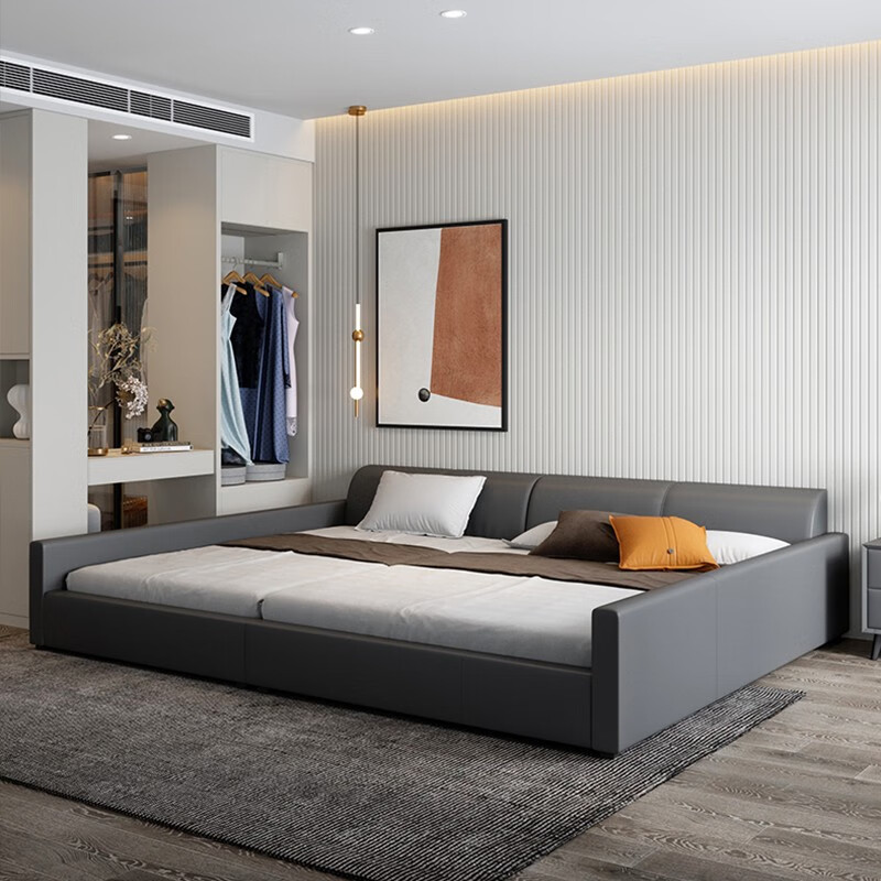 Tongyou children's bed, second child family bed, parent-child bed, family of four, large bed, master bedroom, extra large crib, storage bed, mother and child bed, maternal and infant grade silicone leather, 0.9m child bed + 1.8m mother bed + 2 mattresses, frame structure