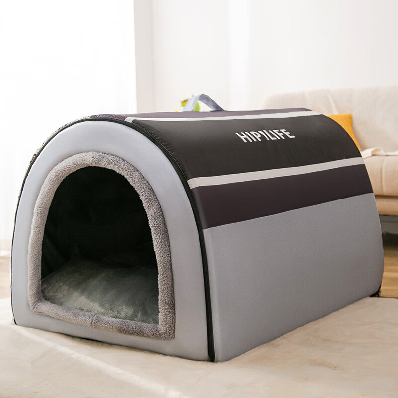 Hippie dog kennel, warm closed cat kennel, small, medium and large dog kennel, removable and washable dog house in winter, Teddy can be used for all seasons, Nordic style gray, extra large size XXL (recommended weight within 80 pounds)