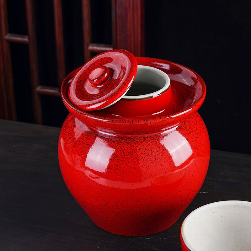 Yayan Ceramics Jingdezhen Ceramic Pickle Jar Household 8 catties 20 catties 30 catties 50 catties water capacity pickle jar Red glaze thickened pickle pickle jar custom engraving 30 catties water capacity