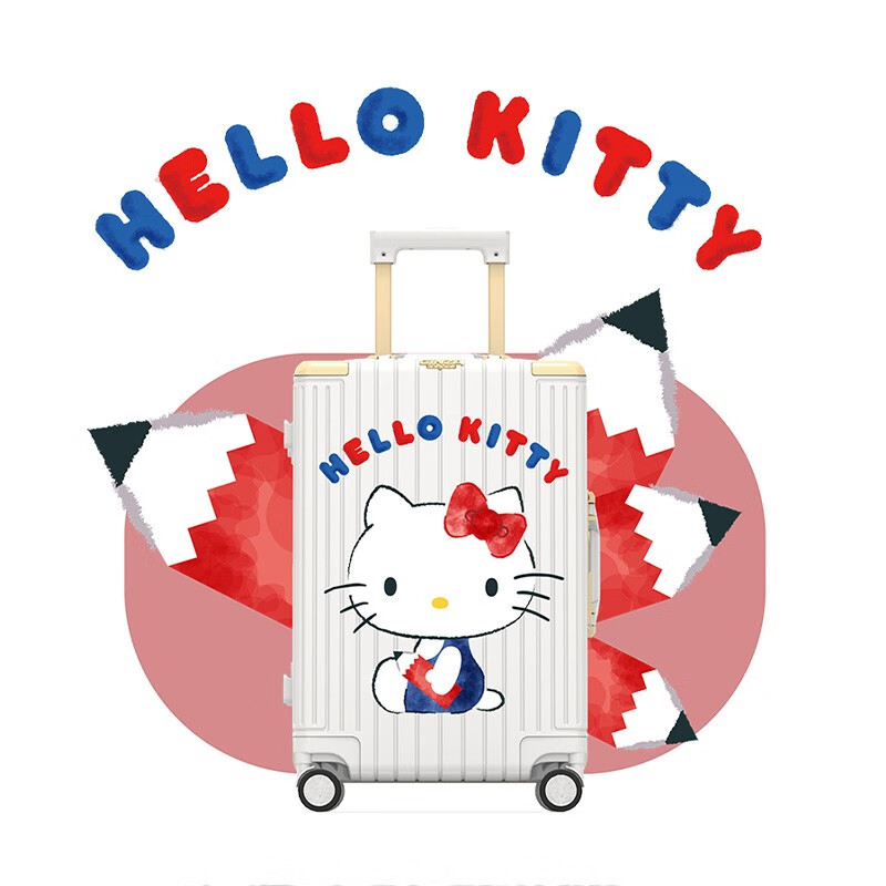 Ginza Hello Kitty co-branded high-looking aluminum frame box Chinese Valentine's Day gift universal wheel large capacity suitcase crystal powder-butterfly perfume 20 inches