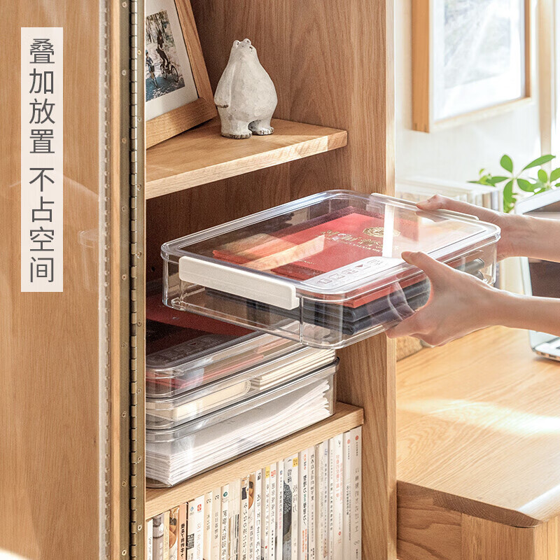 Lazy Corner Document Storage Box Transparent Desktop Storage Box Drawer File Parts Miscellaneous Storage Box with Cover Large