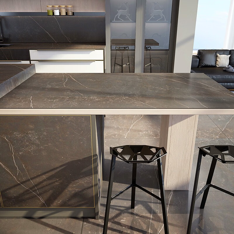 Zhibang Cabinets Kitchen Cabinets Customized Overall Cabinet Decoration High-end Luxurious Slate Colored Glass Kitchen Lift Bar Malmo 3.6m Countertop + 3.6m Floor Cabinet + 1.5m Wall Cabinet