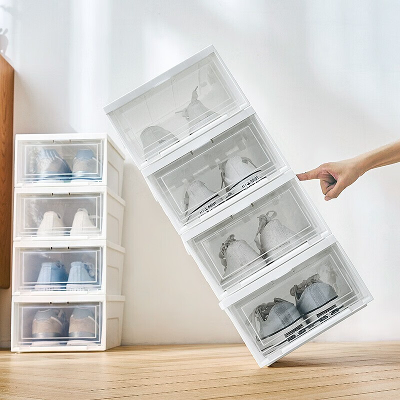 SPACEXPERT Plastic Shoe Box Transparent Storage Box Student Dormitory Simple Shoe Cabinet Shoe Rack Thickened Moisture-proof and Dust-proof Storage Cabinet White Large Size Three Pack