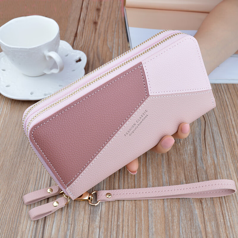 SHU GUO ER double zipper wallet women's long large capacity clutch double layer wallet Korean black #C112