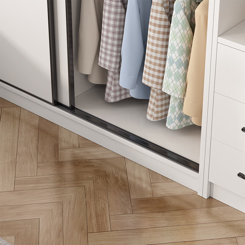 Xucai Wardrobe Bedroom Two Doors Three Doors Solid Wood Sliding Door Wardrobe Simple Storage Sliding Door Large Wardrobe Rental Room Three Doors 1.8 Meter Main Cabinet + Top Cabinet + Side Cabinet