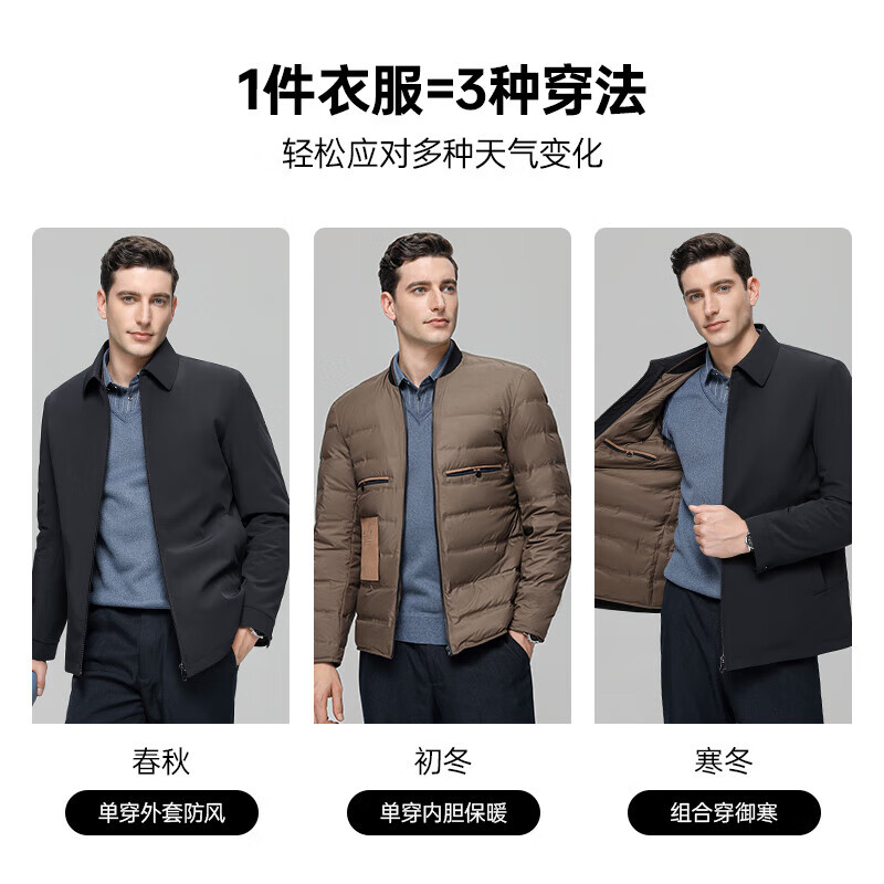 YAYA goose down jacket, down jacket, men's short lapel, young and middle-aged autumn and winter warm cadre jacket A29 black 180