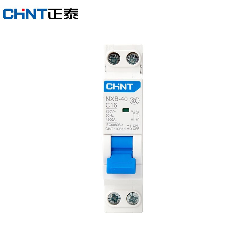 Chint (CHNT) household air switch NXB miniature circuit breaker 40 frame 1P+N overload air switch NXB-40-1PN-C10 16A