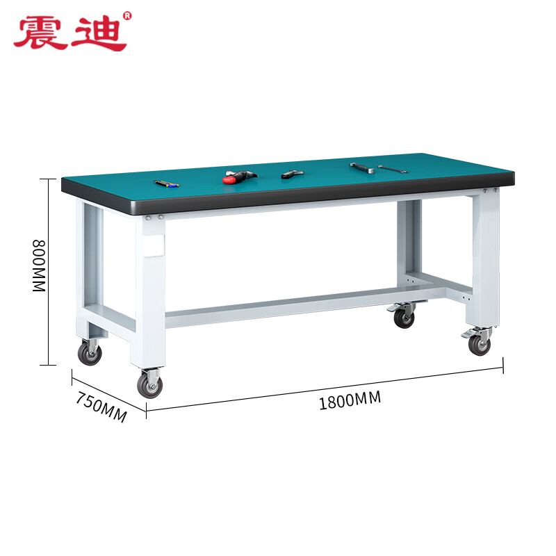 Zhendi heavy-duty workbench 1.8m factory inspection bench warehouse packing bench DS238 single table with 4-inch rubber wheels