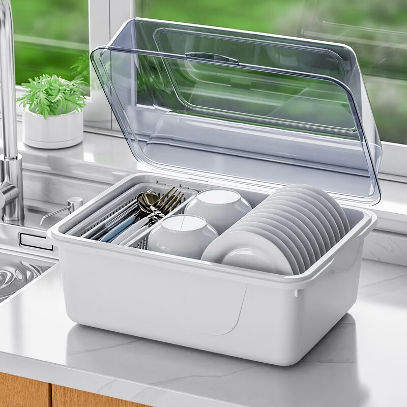 Cupboard Storage Box Cupboard Kitchen Covered Tableware Storage Box Dish Rack Storage Rack Blue Medium (Recommended for 2-4 People)