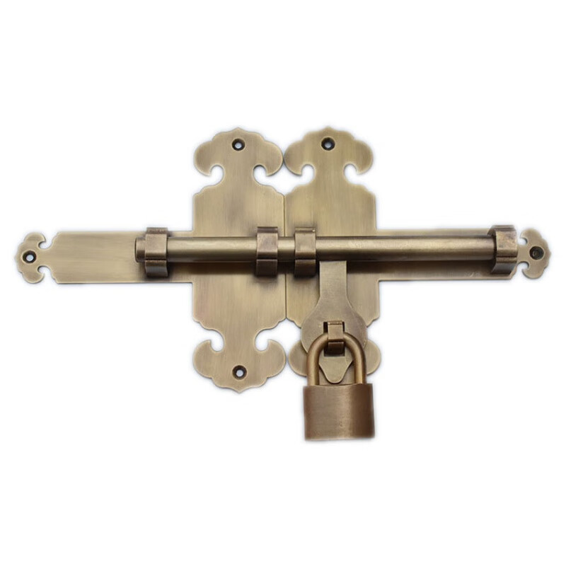 Yuandu antique pure brass door bolt Chinese courtyard garden door latch old door buckle door lock retro exposed door latch with flower 32cm bronze