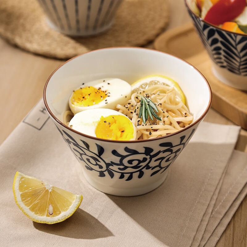 Modern Housewife Japanese Rice Bowl Home Eating Small Bowl High-profile Bowl Noodle Bowl Tableware Ceramic Bamboo Bowl 5-inch Bamboo Bowl (Mixed Color 4 Pack)