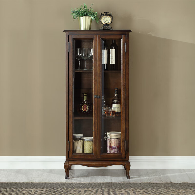Yundu American light luxury solid wood home simple living room storage vertical cabinet storage wall storage multi-functional retro wine cabinet walnut color two doors (580x320x1300) fully equipped
