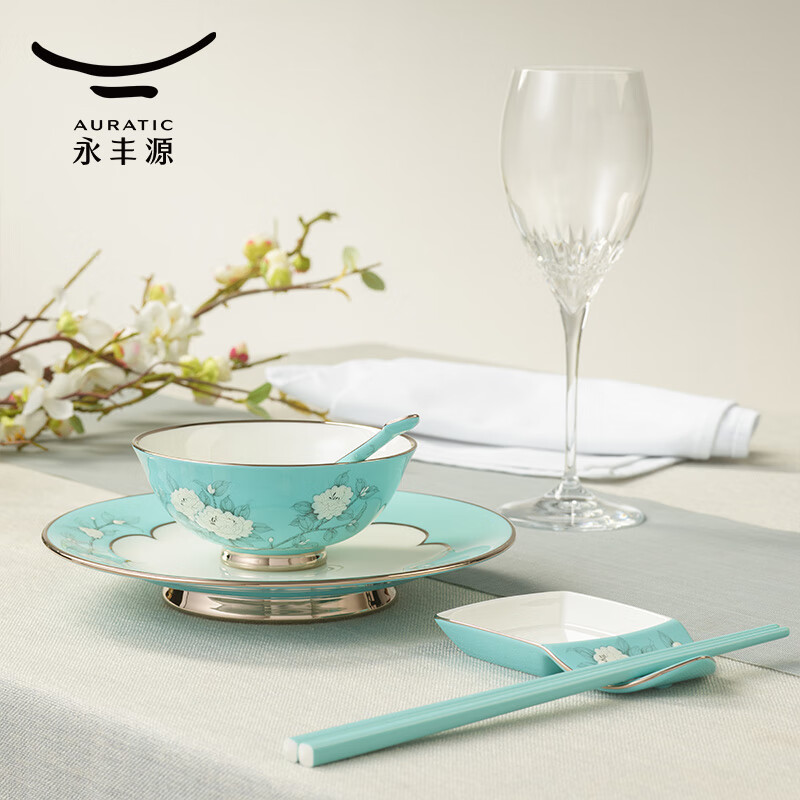 Yongfengyuan hand-painted blue 6-head tableware set for one person, tableware, chopsticks, bowls, personal tableware, 6-head tableware