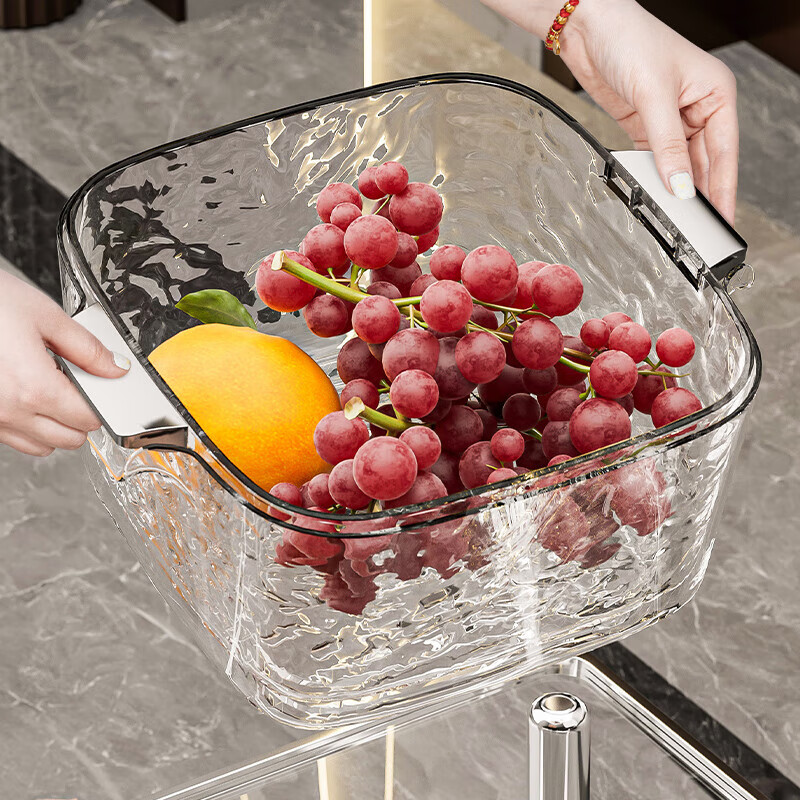 YOUQIN high-looking vegetable sink drain basket multi-functional kitchen new fruit plate light luxury living room vegetable basket transparent white medium size