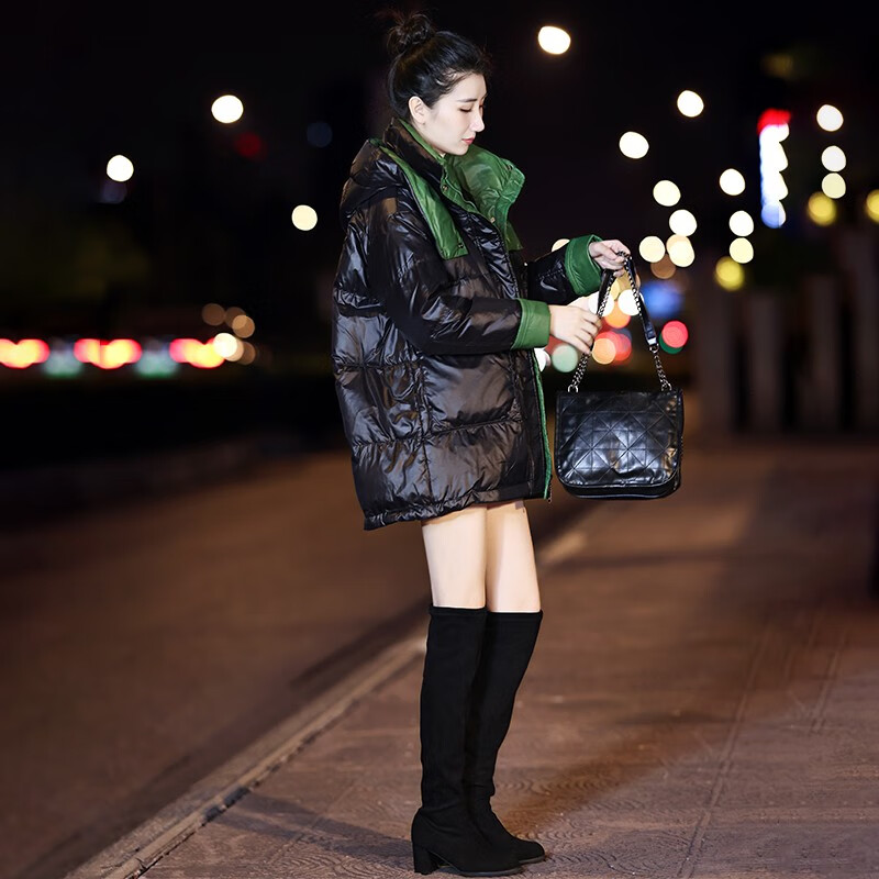 Xiuzhi (xiuzhi) no-wash glossy down jacket women's mid-length 2025 winter new thickened and warm little white duck down jacket black S 90-128 pounds or less