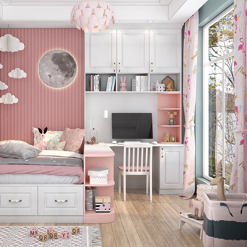 Schneiman whole house custom-made tatami bed wardrobe multi-functional girl's room European storage bookcase overall furniture custom-made girls' room custom gold (non-commodity price)