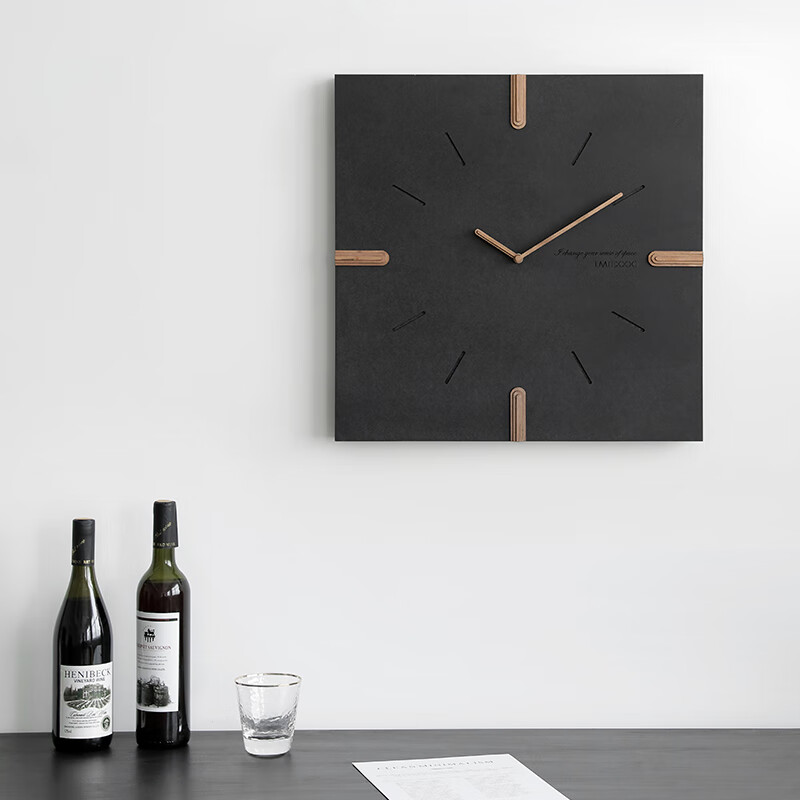 EMITDOOG (Duo barley) home clock decoration Nordic light luxury wall clock living room creative modern simple wall hanging minimalist square 46*46cm
