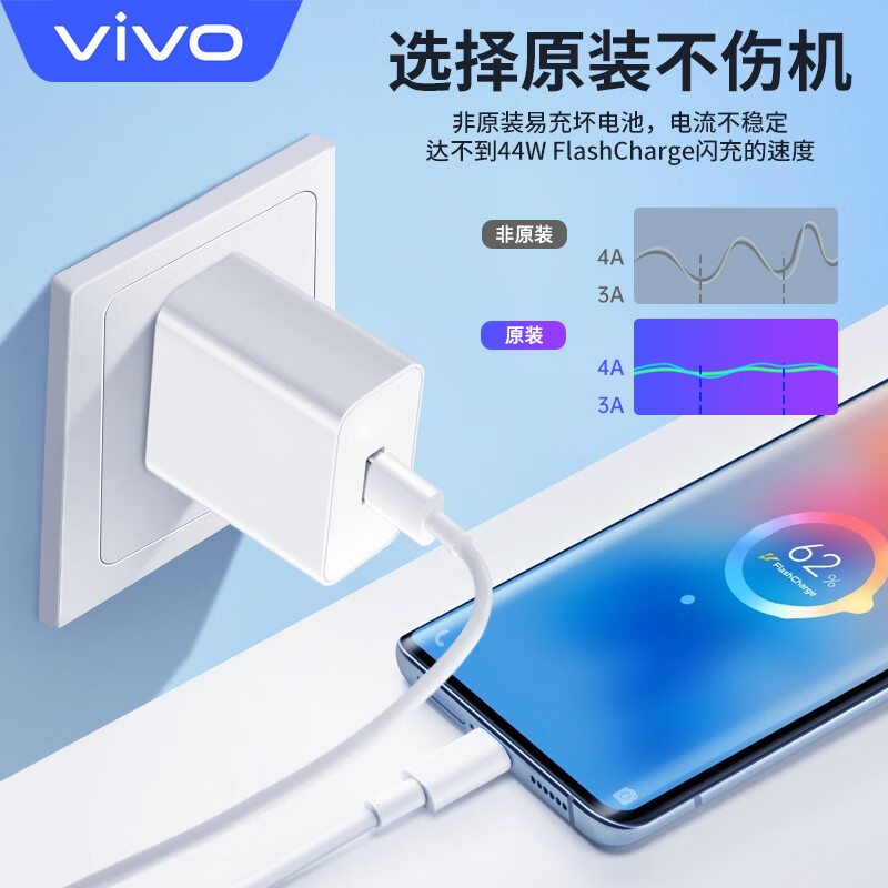 Vivo data cable original charging cable 4A flash charging 44W fast charging iQOO neo3 z1z5x z6x z7x z8x tablet s10s12pro x50x60x70 y78y36y100 4A flash charging data cable type-c 1 meter