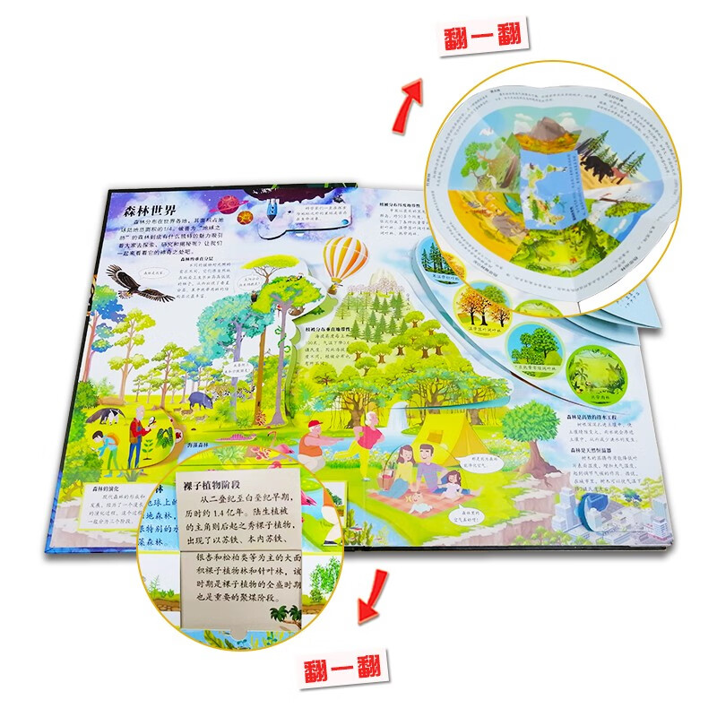 Children's popular science pop-up book Big Forest 3D three-dimensional flip book Popular science encyclopedia picture book 3-6 years old reveals the secrets of nature children's organ book (green printing) 3-6 years old