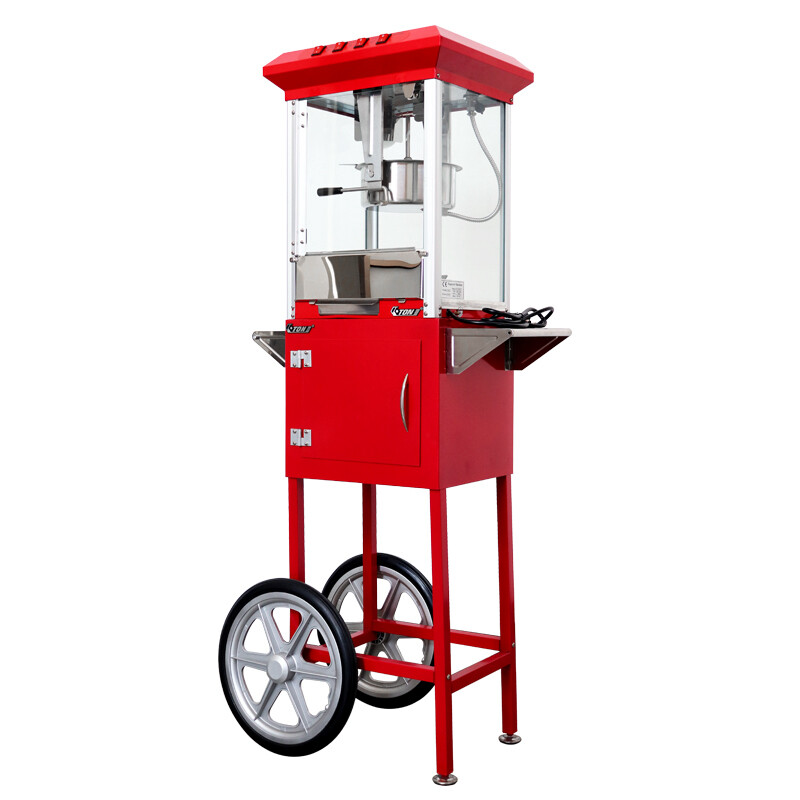 ETON commercial popcorn machine, fully automatic stainless steel pot, popcorn making machine with truck, POP6E-R black