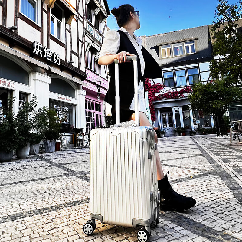 World Geographic German Aluminum Magnesium Alloy Suitcase Metal Men's and Women's Aluminum Frame Trolley Case Password Lock Boarding Suitcase Universal Wheel Aluminum Magnesium Alloy Oxidized Style - Phantom Black 20 Inch - Can Boarding