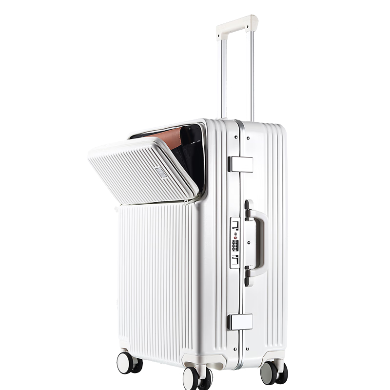World Geographic Germany front-opening suitcase for men and women aluminum frame trolley case password travel bag 20 inches ivory white