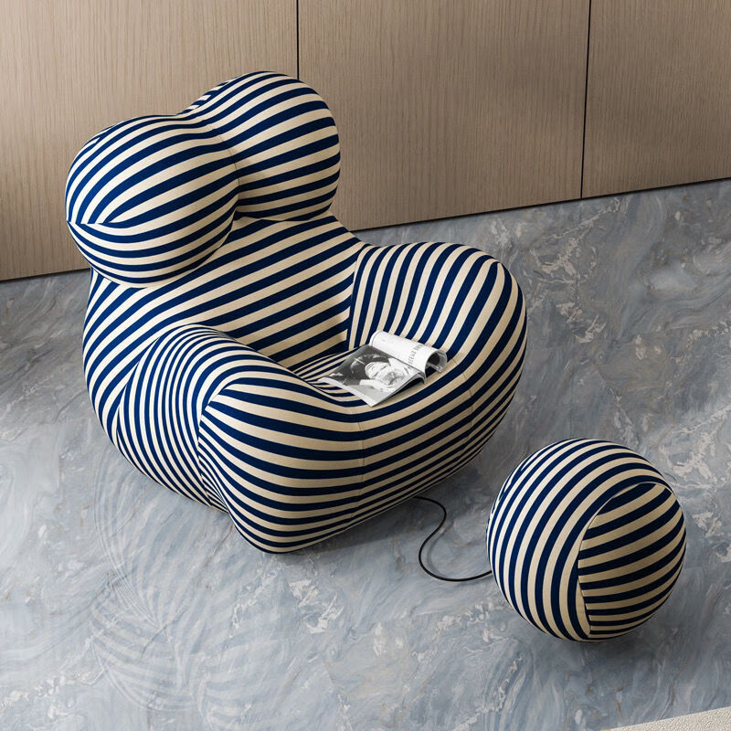 Santoba single sofa, reclining single sofa chair, mother's embrace, Internet celebrity lazy leisure sofa, living room leisure sofa, champagne color sherpa + same color ball