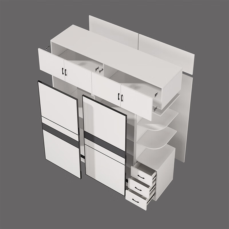 Xucai Wardrobe Bedroom Two Doors Three Doors Solid Wood Sliding Door Wardrobe Simple Storage Sliding Door Large Wardrobe Rental Room Three Doors 1.8 Meter Main Cabinet + Top Cabinet + Side Cabinet