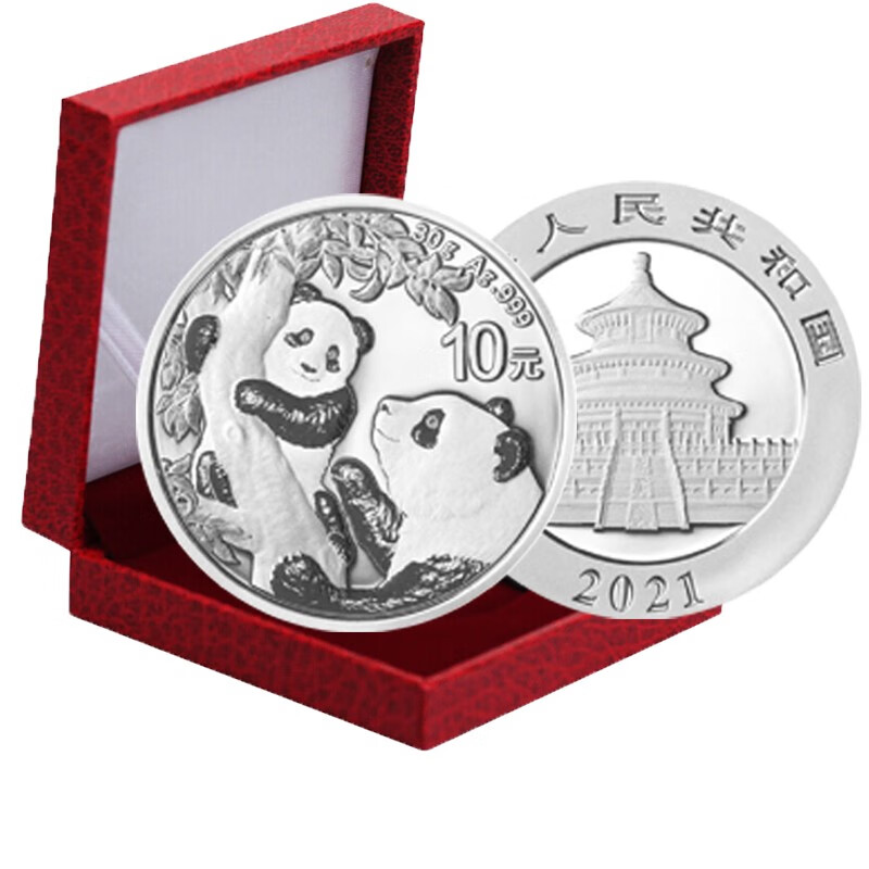 China Gold Coin 2021 Silver Panda Commemorative Coin 2021 Silver Panda Coin Brand New 30g Silver Coin Single with Red Box