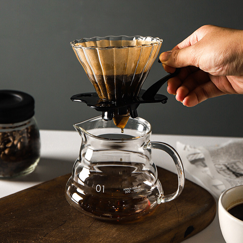 All-purpose hand-brewed coffee pot set, high borosilicate heat-resistant glass coffee cloud pot, hand-brewed drip brewing pot, coffee set