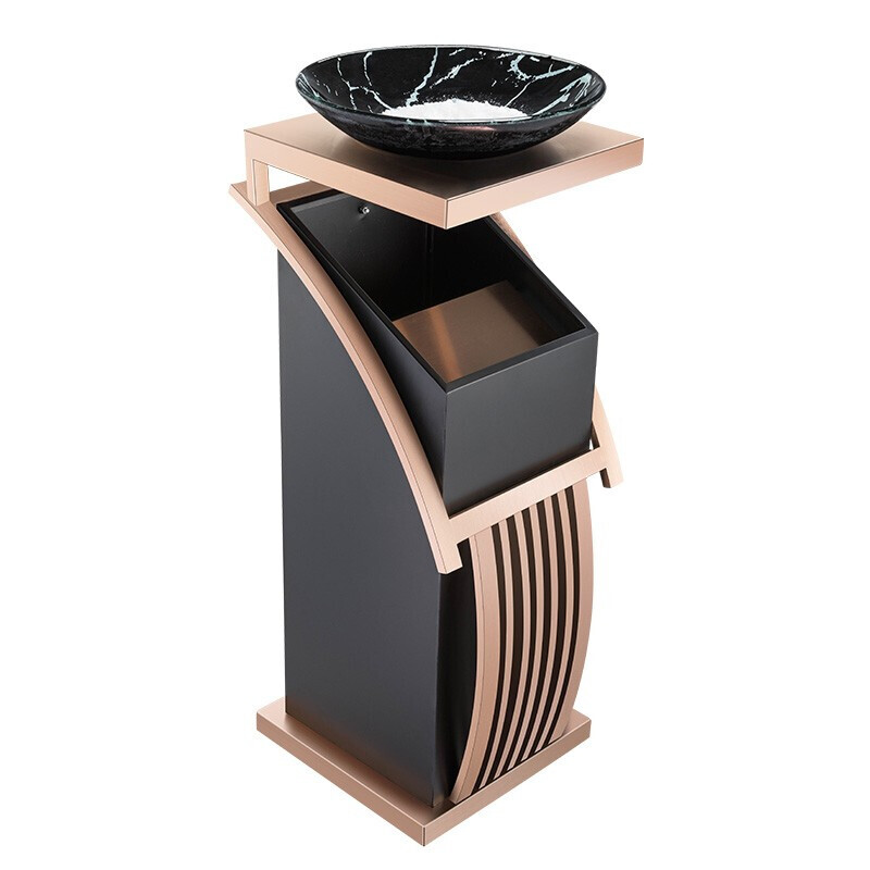 Supercloud (Shukou) hotel trash can ashtray stainless steel lobby vertical outdoor hotel fashion with inner bucket corridor with ashtray ash bucket square bucket A-178B rose gold