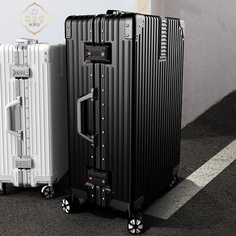 Goldman's Luggage Men's Large Capacity Leather Case for Business Travel Universal Wheel Aluminum Frame Trolley Case High-Look Password Suitcase Classic Anti-Scratch Piano Black Zipper 20-inch Suitcase Can Go on the Plane