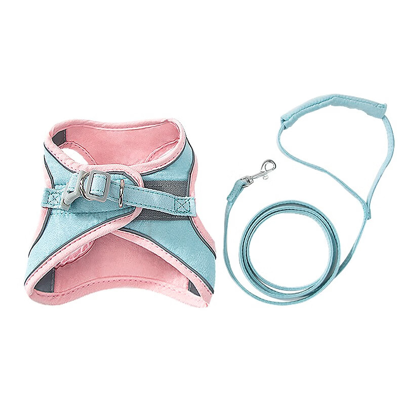Nervous Cat Traction Rope Cat Rope Vest Style Outdoor Cat Special Anti-Escape Cat Walking Rope Cat Chain Supplies Pink and Blue Splicing (It is recommended to place an order after measuring) S 1-3 catties Comes with matching traction rope 1.5m