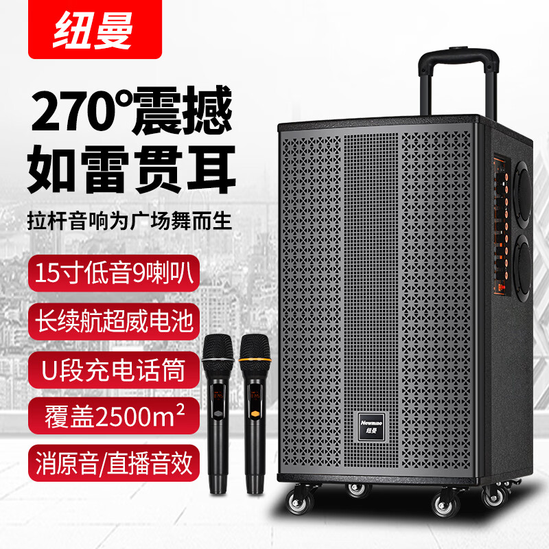 Newman K33 12-inch Square Dance Outdoor Bluetooth Trolley Speaker High Power Portable Electric Acoustic Guitar Folk Instrument Speaker Performance K Song Subwoofer Street Stall Speaker Dual Microphone
