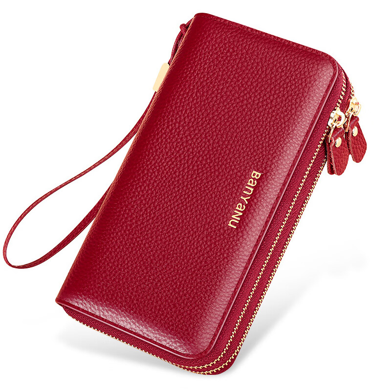 Shenshiyi Wallet Women's Long Style 2025 Chinese Valentine's Day Fashion Large Capacity First Layer Cowhide Wallet Double Zipper Leather Clutch Double Zipper Leather Clutch 9009 Burgundy