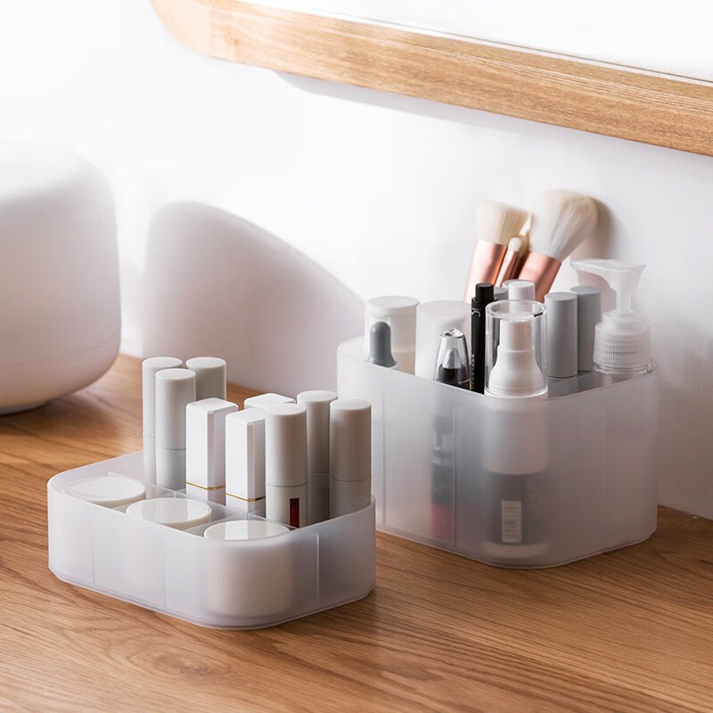 Camellia (CHAHUA) frosted plastic cosmetics desktop storage box jewelry lipstick skin care products dormitory snack storage box with lid (large size)