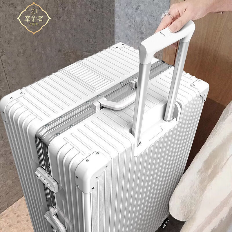 Goldman's Luggage Men's Large Capacity Leather Case for Business Travel Universal Wheel Aluminum Frame Trolley Case High-Look Password Suitcase Classic Anti-Scratch Piano Black Zipper 20-inch Suitcase Can Go on the Plane