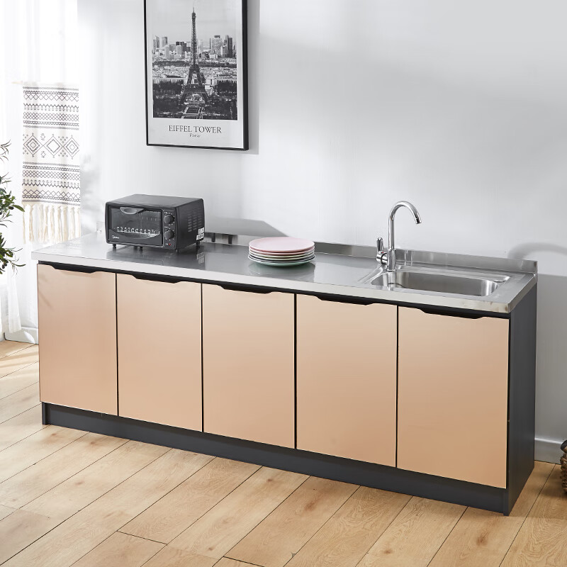 Renjuyi space aluminum kitchen cabinet stainless steel stove cabinet integrated storage aluminum alloy kitchen cabinet overall simple rental 2 meters flat