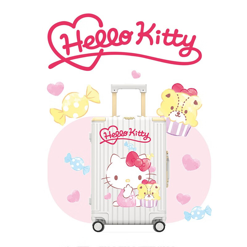 Ginza Hello Kitty co-branded high-looking aluminum frame box Chinese Valentine's Day gift universal wheel large capacity suitcase crystal powder-butterfly perfume 20 inches