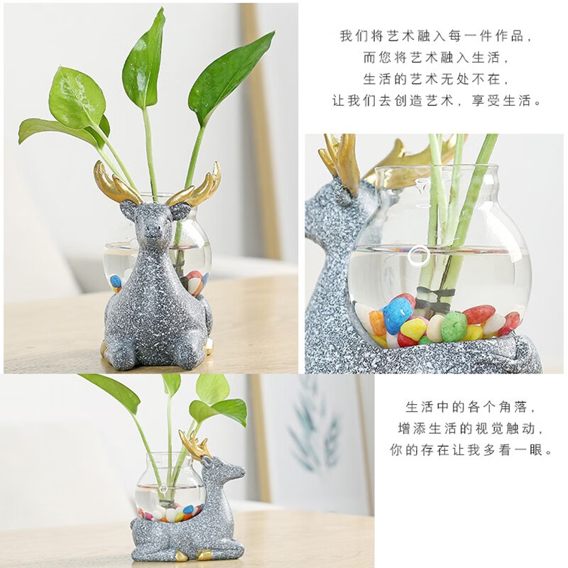 Yuxuan creative glass ornaments animal small flower pot tea table pothos flower vase hydroponic container stand spotted deer (blue) flower pot