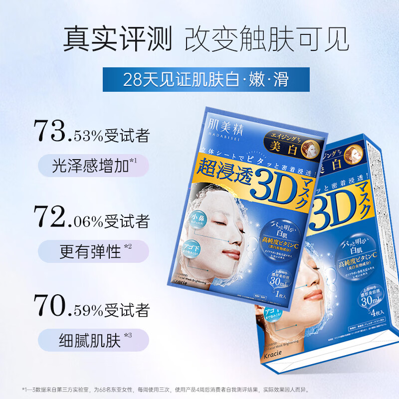 Kracie 3D Blue Mask 4 pieces/box, whitening, brightening and hydrating skin care for boys and girls, imported from Japan, birthday gift