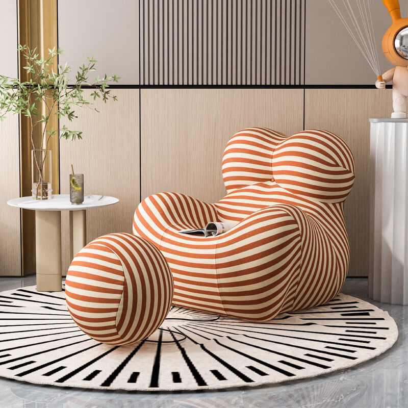 Santoba single sofa, reclining single sofa chair, mother's embrace, Internet celebrity lazy leisure sofa, living room leisure sofa, champagne color sherpa + same color ball